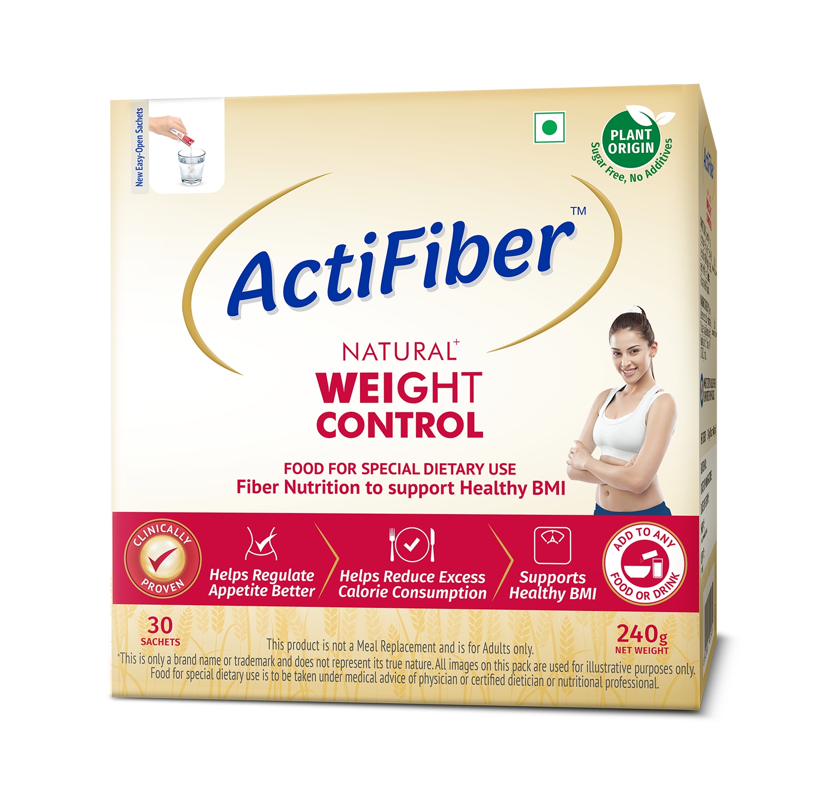 ActiFiber Natural Weight Control | Get Fit | Regulate Appetite Better | Reduce Excess Calories | Clinically Proven | Easy to Use | Plant Origin | Certified Safe | Women & Men (240 Gms Pack, 30 Sachets)