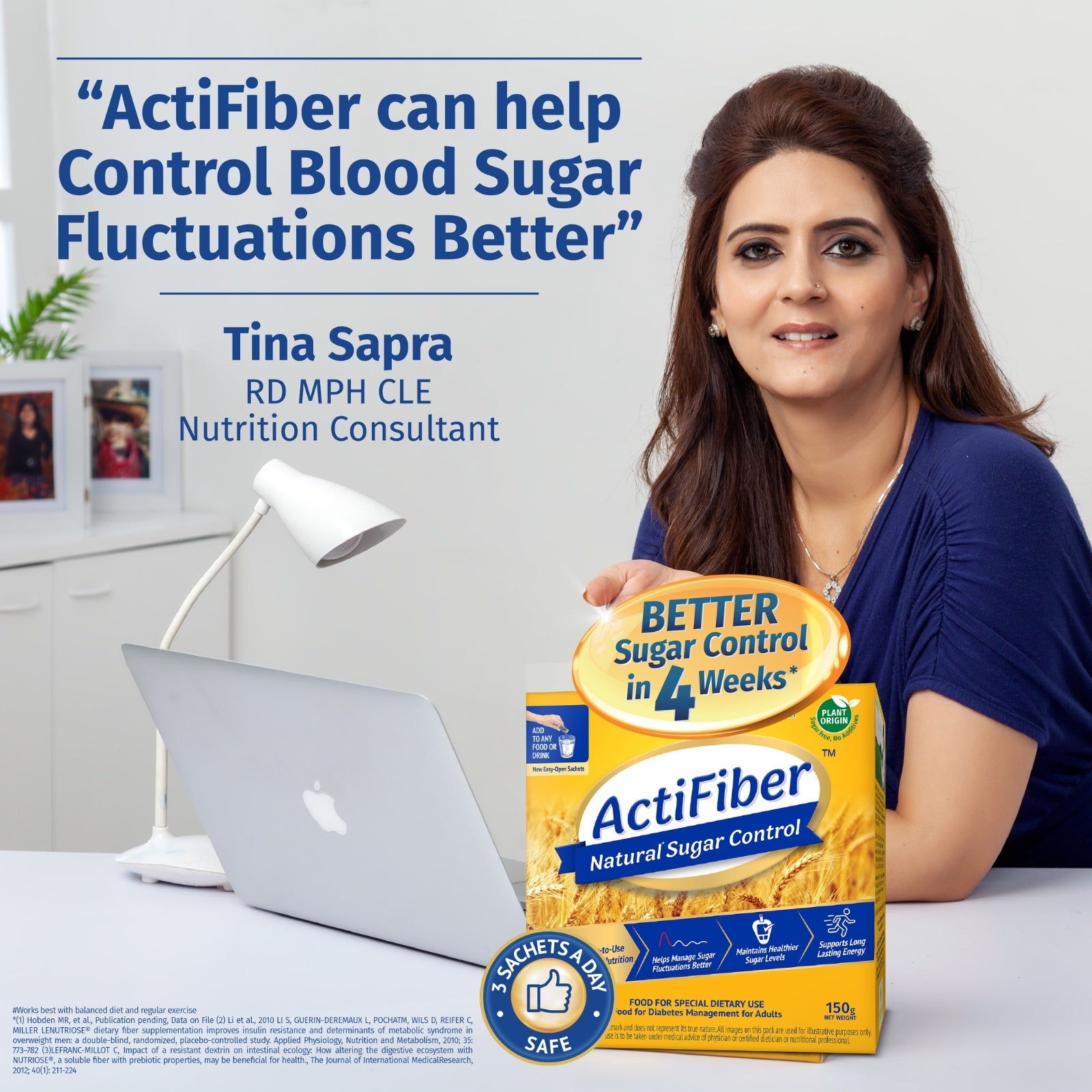 ActiFiber Natural Sugar Control | Food for Special Dietary Use for Diabetes Management | Manage Blood Sugar Fluctuations Better | Clinically Proven | Plant Origin | Easy to Use (150 Gms Pack, 30 Sachets)