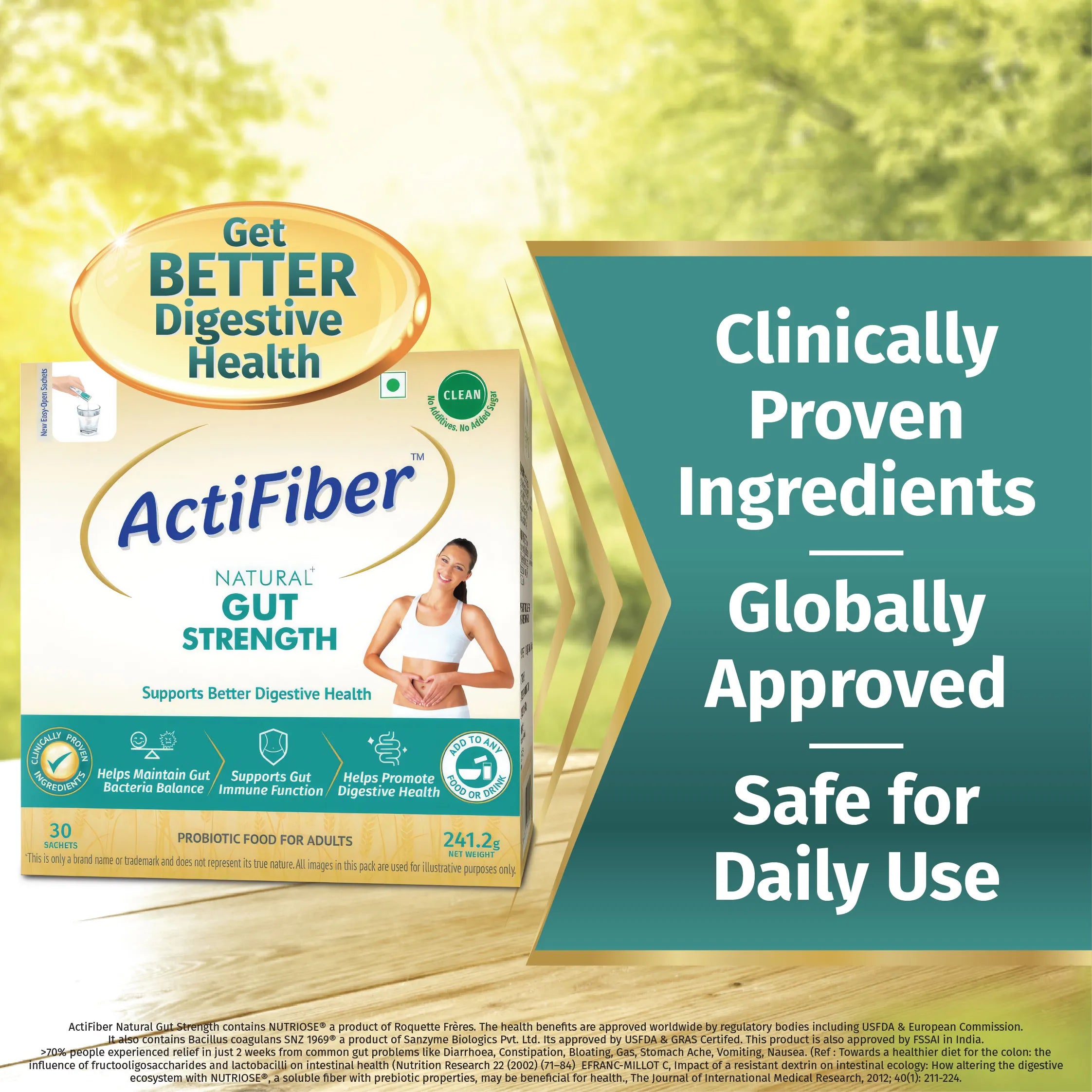 Actifiber Natural Gut Strength | Prebiotic & Probiotic Supplement | Better Digestive Health | For Gas, Constipation, Bloating, Stomach Upsets |Clinically Proven, Clean | Easy to Use (241 Gms Pack, 30 Sachets)