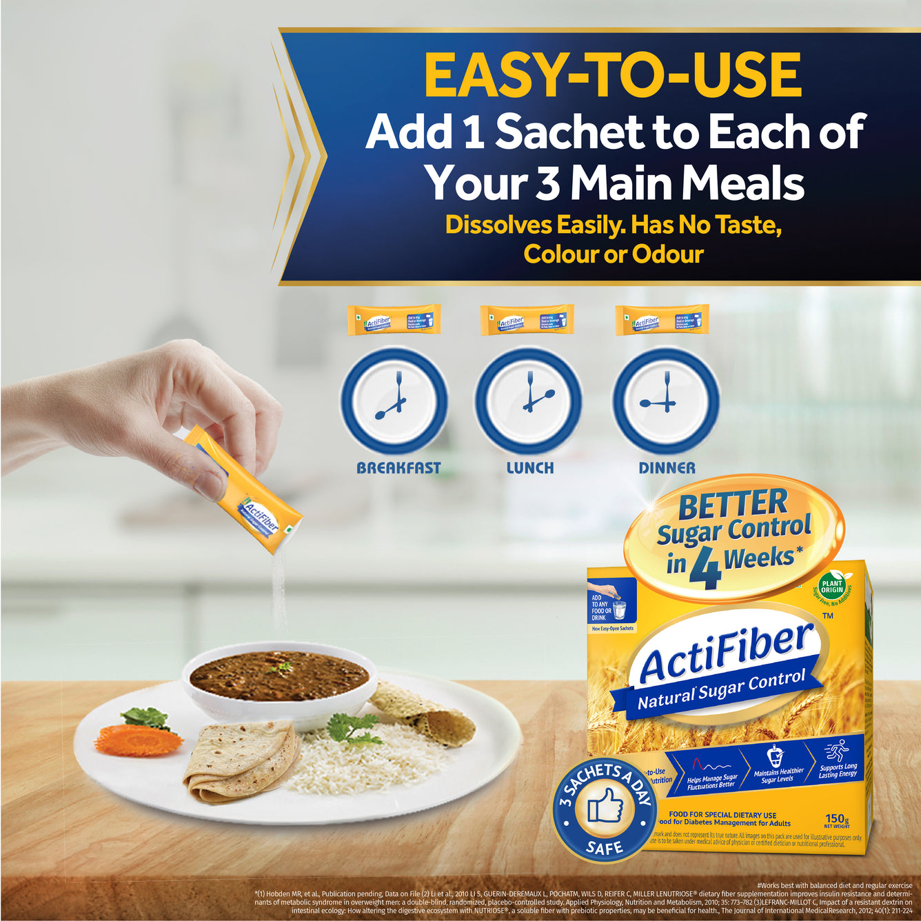 ActiFiber Sugar Control | Food for Special Dietary Use for Diabetes Management | Manage Blood Sugar Fluctuations Better | Clinically Proven | Plant Origin | Easy to Use (150 Gms Pack, 30 Sachets)
