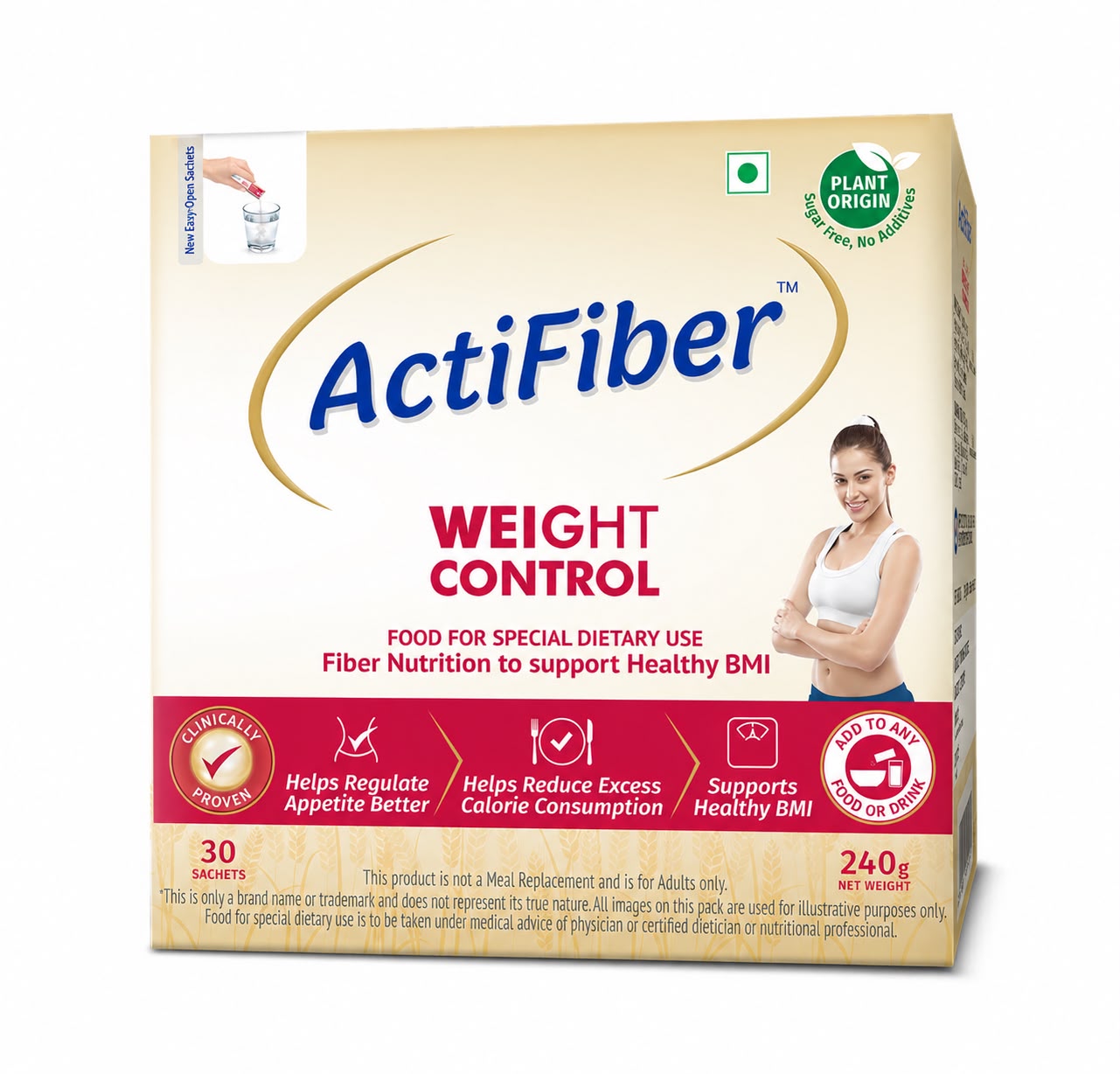 ActiFiber Weight Control | Get Fit | Regulate Appetite Better | Reduce Excess Calories | Clinically Proven | Easy to Use | Plant Origin | Certified Safe | Women & Men (240 Gms Pack, 30 Sachets)