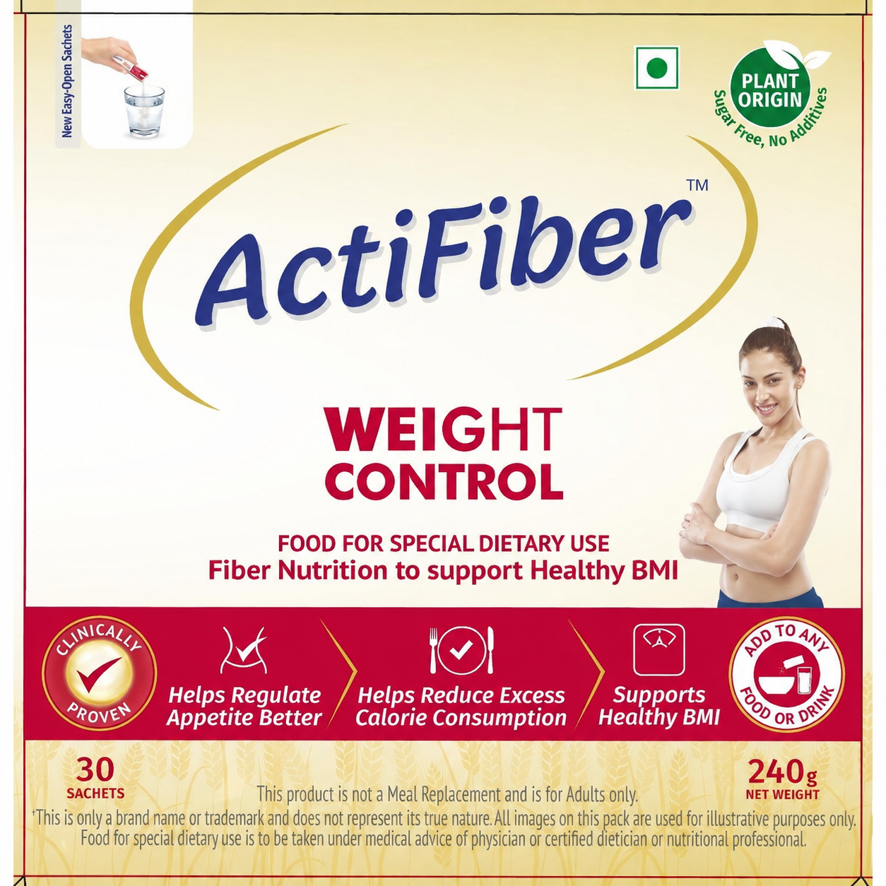 ActiFiber Weight Control | Get Fit | Regulate Appetite Better | Reduce Excess Calories | Clinically Proven | Easy to Use | Plant Origin | Certified Safe | Women & Men (240 Gms Pack, 30 Sachets)