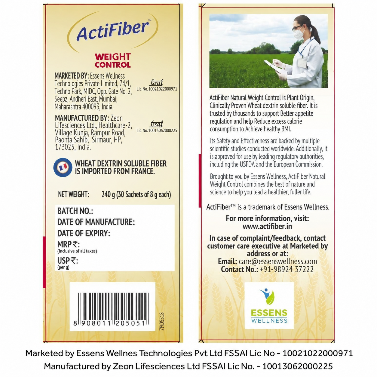 ActiFiber Weight Control | Get Fit | Regulate Appetite Better | Reduce Excess Calories | Clinically Proven | Easy to Use | Plant Origin | Certified Safe | Women & Men (240 Gms Pack, 30 Sachets)