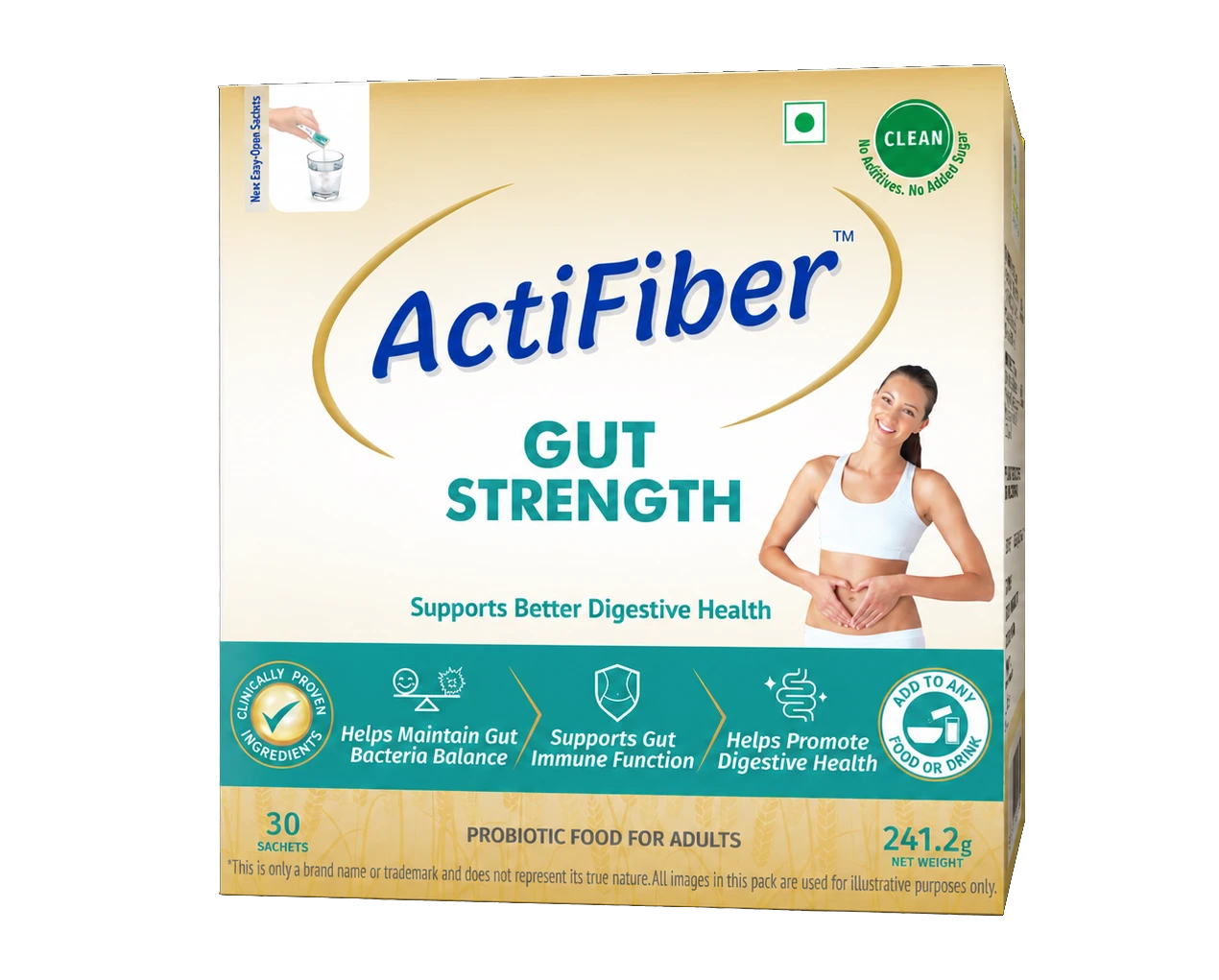 Actifiber Gut Strength | Prebiotic & Probiotic Supplement | Better Digestive Health | For Gas, Constipation, Bloating, Stomach Upsets |Clinically Proven, Clean | Easy to Use (241 Gms Pack, 30 Sachets)