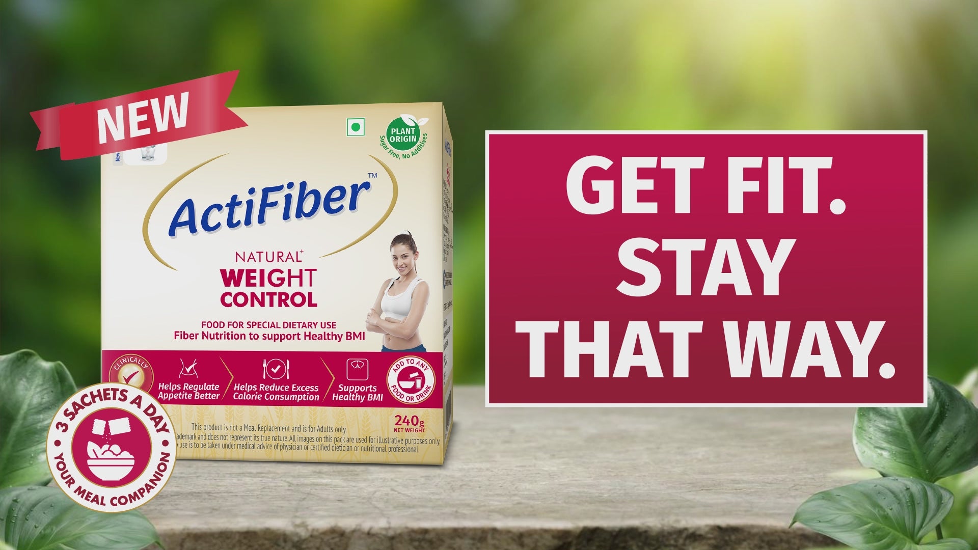 ActiFiber Natural Weight Control | Get Fit | Regulate Appetite Better | Reduce Excess Calories | Clinically Proven | Easy to Use | Plant Origin | Certified Safe | Women & Men (240 Gms Pack, 30 Sachets)